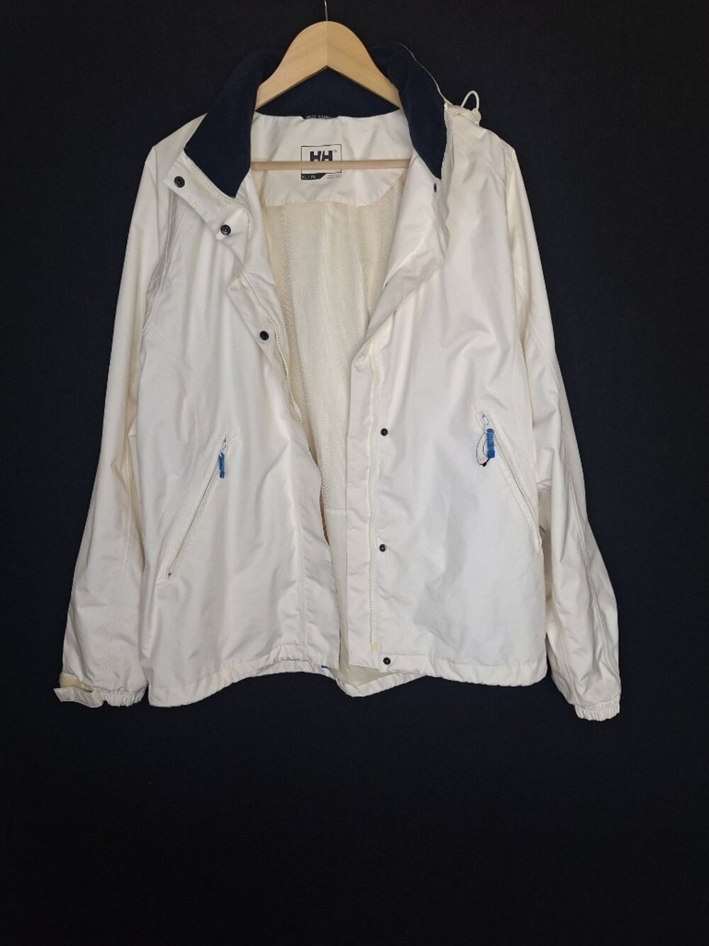 💙 Helly Hansen Helly Tech Women’s XL Cream Hooded Sailing Rain Jacket Waterproo